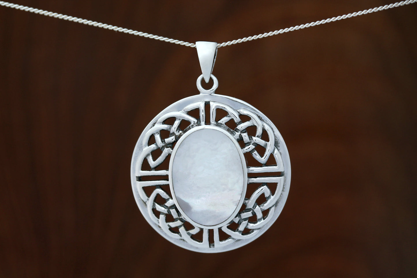 Celtic Stone Pendant - Quaternary Shield with Mother of Pearl