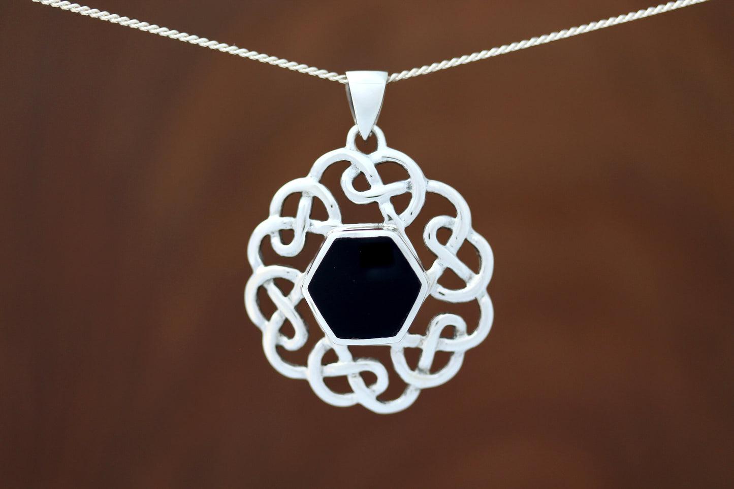 Celtic Stone Pendant - Six Knot with Black Onyx (Two sizes available)
