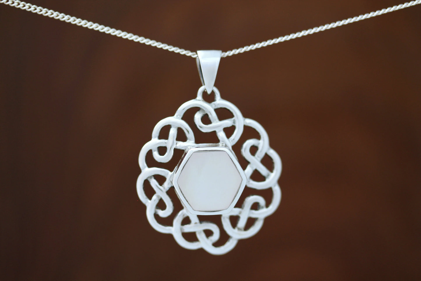 Celtic Stone Pendant - Six Knot with Mother of Pearl (Two sizes available)