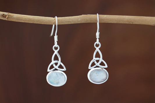 Triquetra Earrings - Simple Trinity Knot with Moonstone