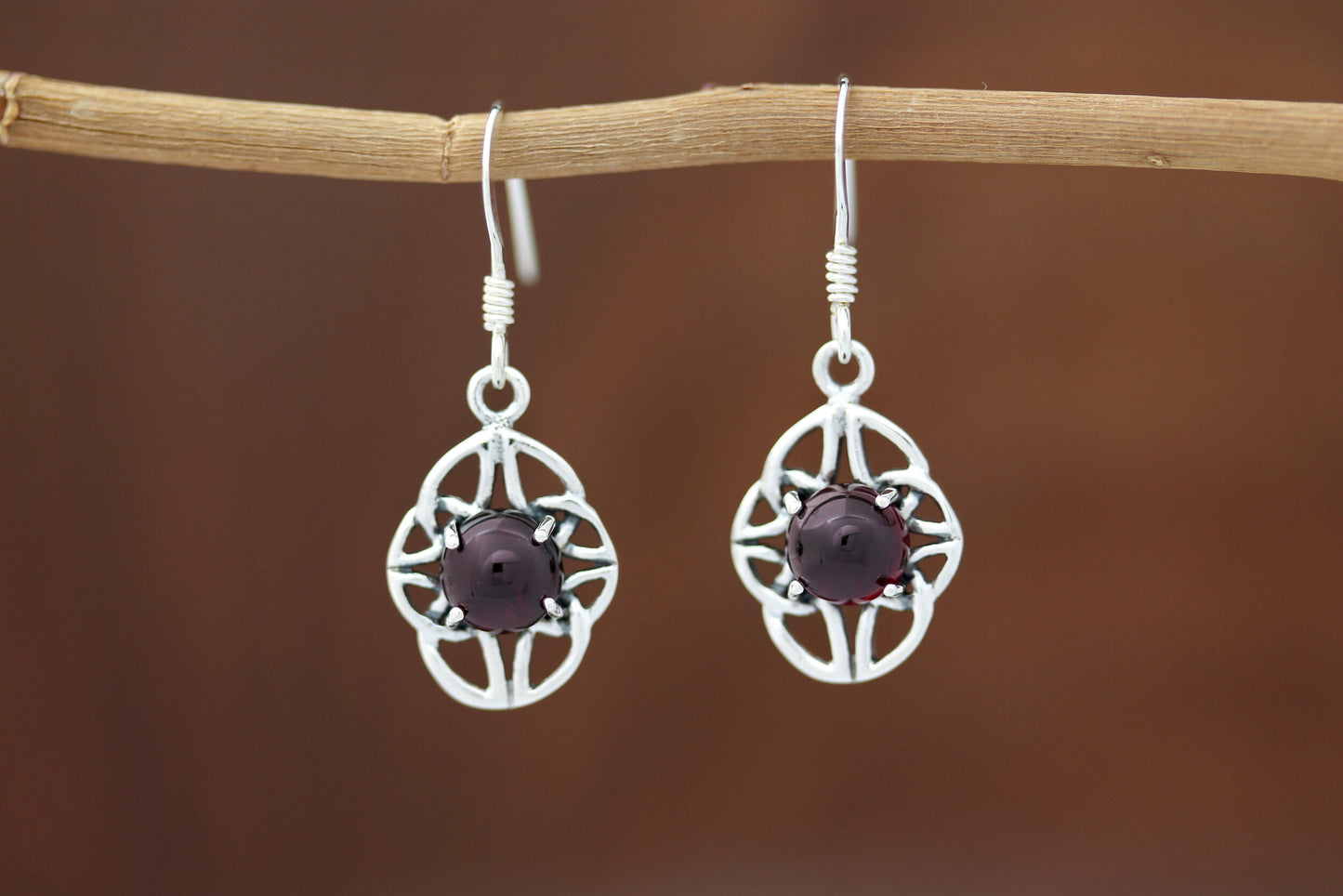 Celtic Knot Earrings - Four Seasons with Red Garnet