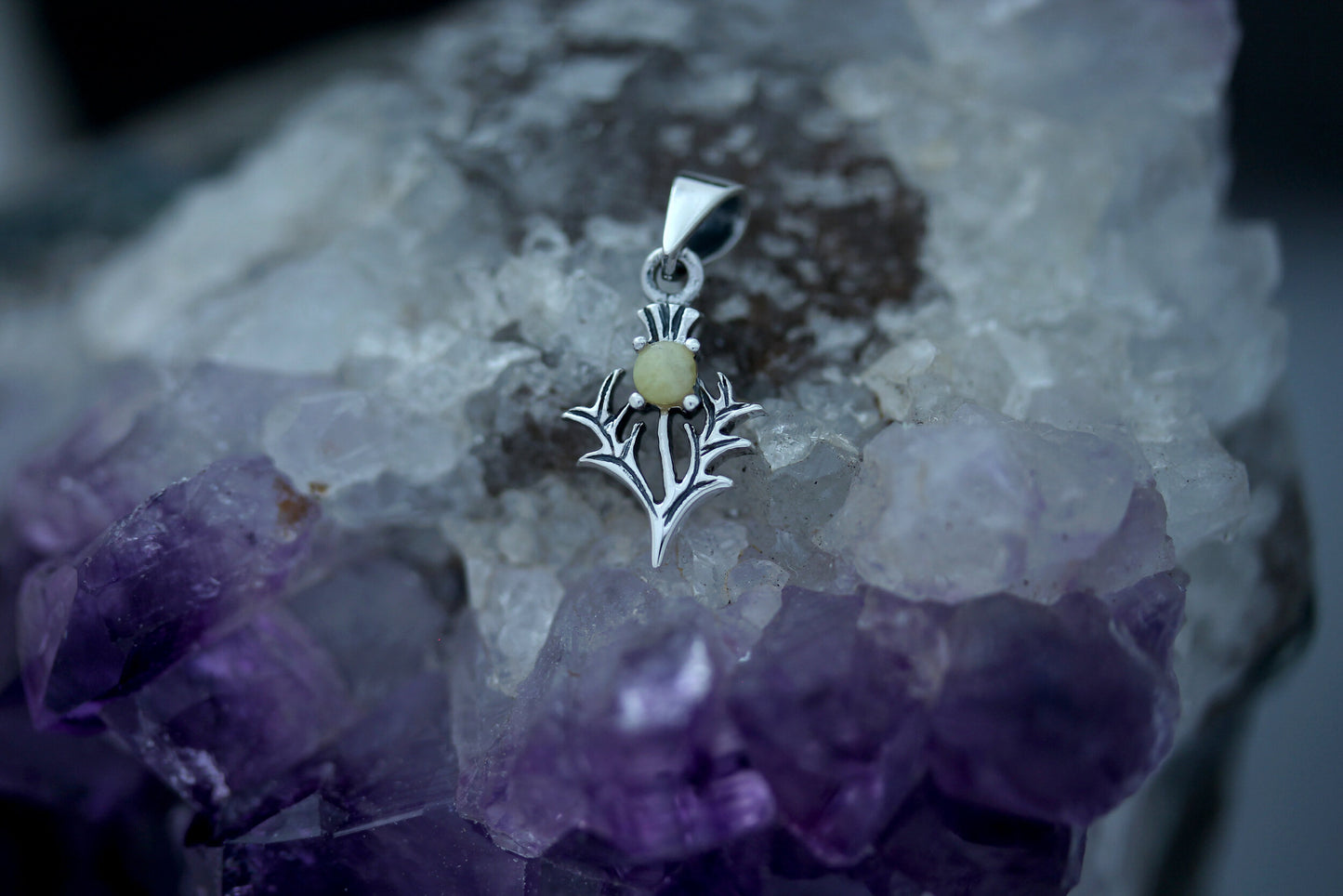 Scottish Thistle Pendant - Wee Spiky Leaf with Scottish Marble
