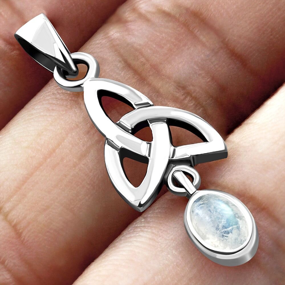 Celtic Stone Pendant- Trinity Knot with Dangly Moonstone Drop