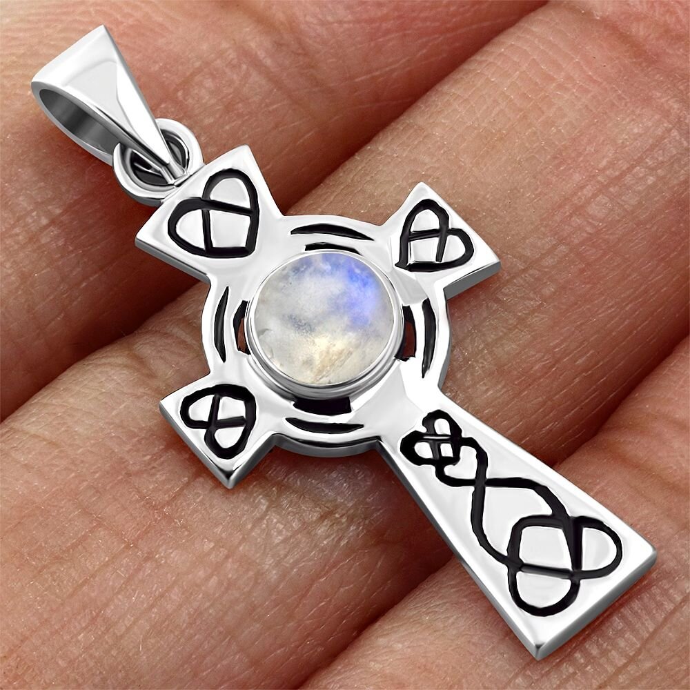 Celtic Cross Pendant - Looped Heart with Moonstone