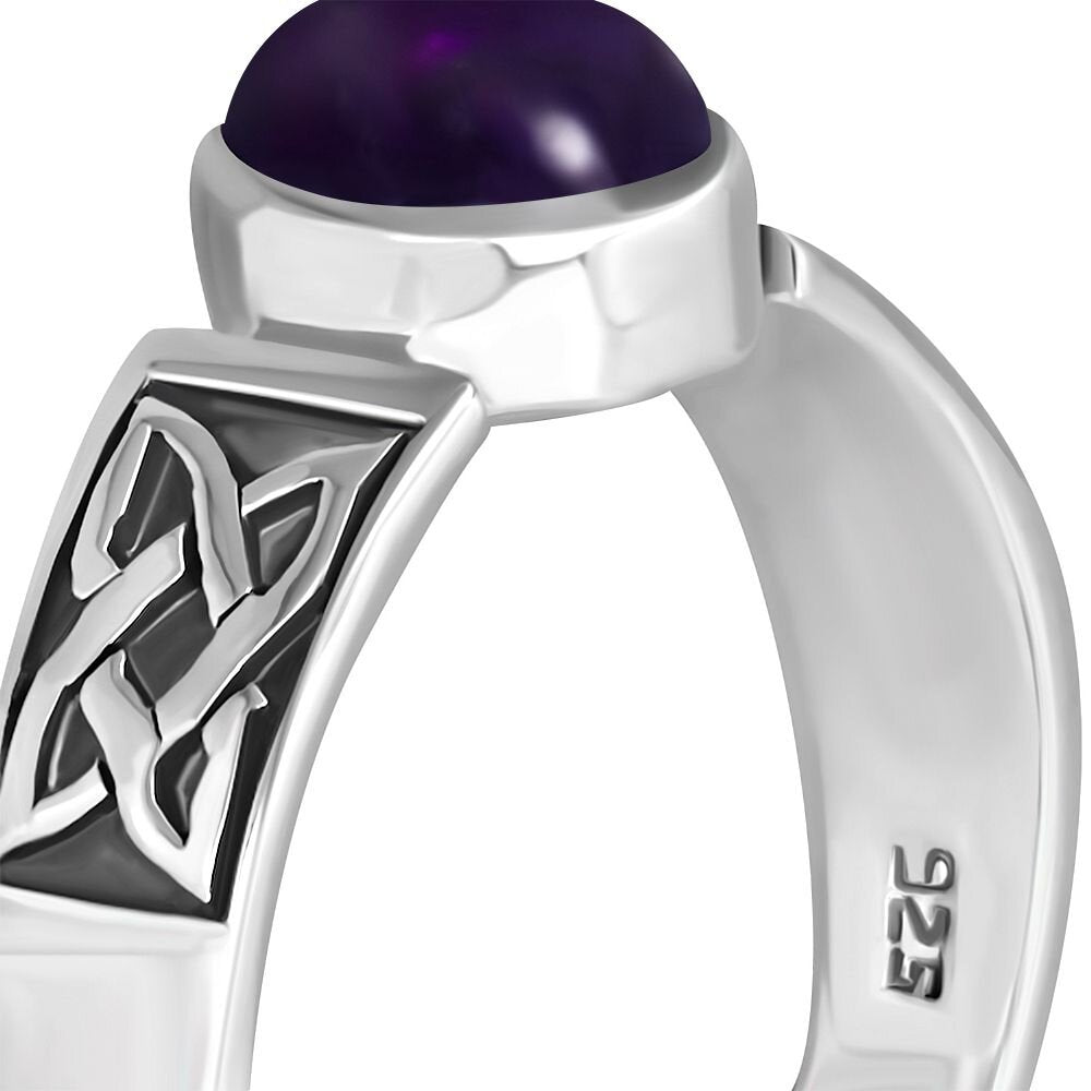 Celtic Stone Ring- Four Corner Band with Amethyst