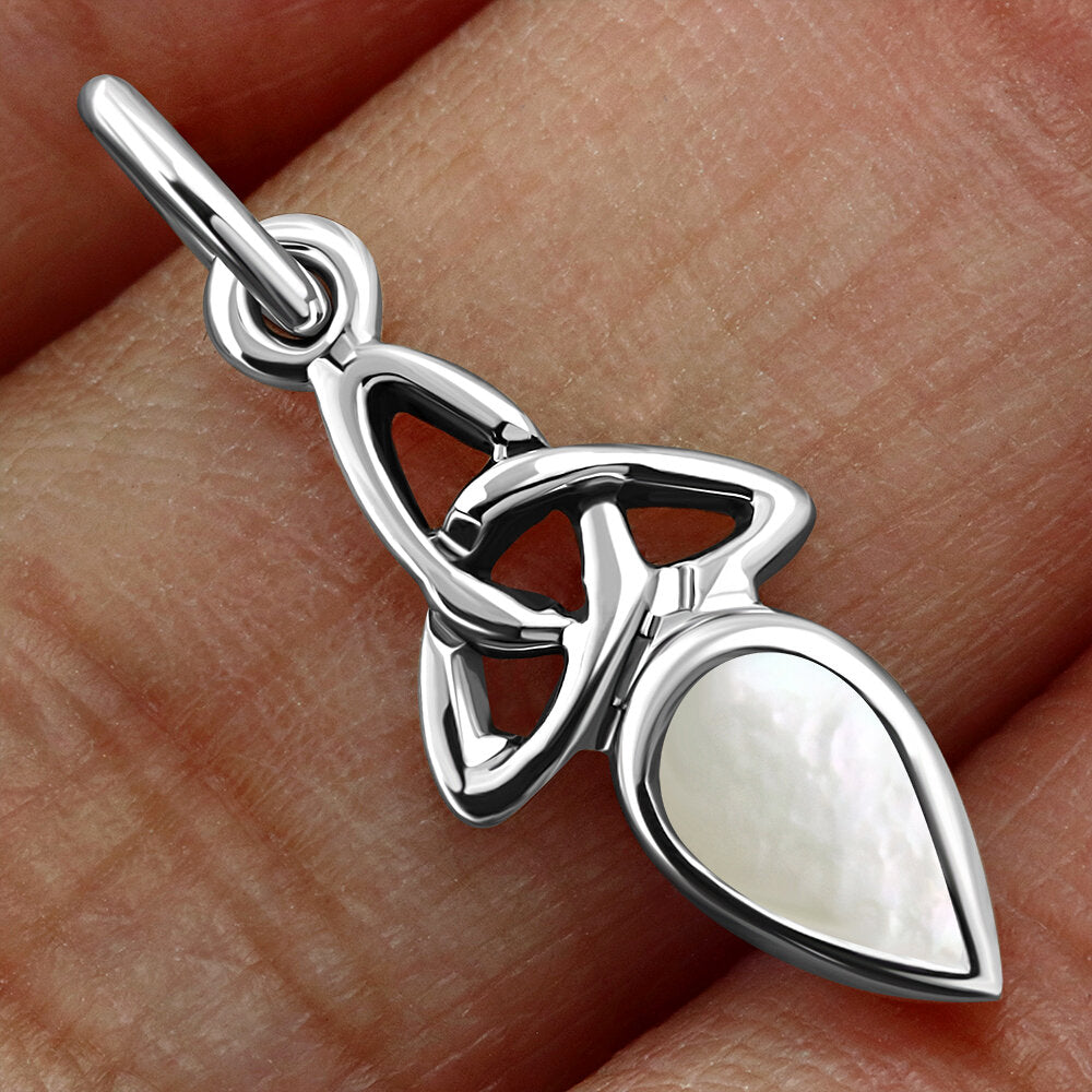 Celtic Stone Pendant-Triquetra Teardrop with Mother of Pearl