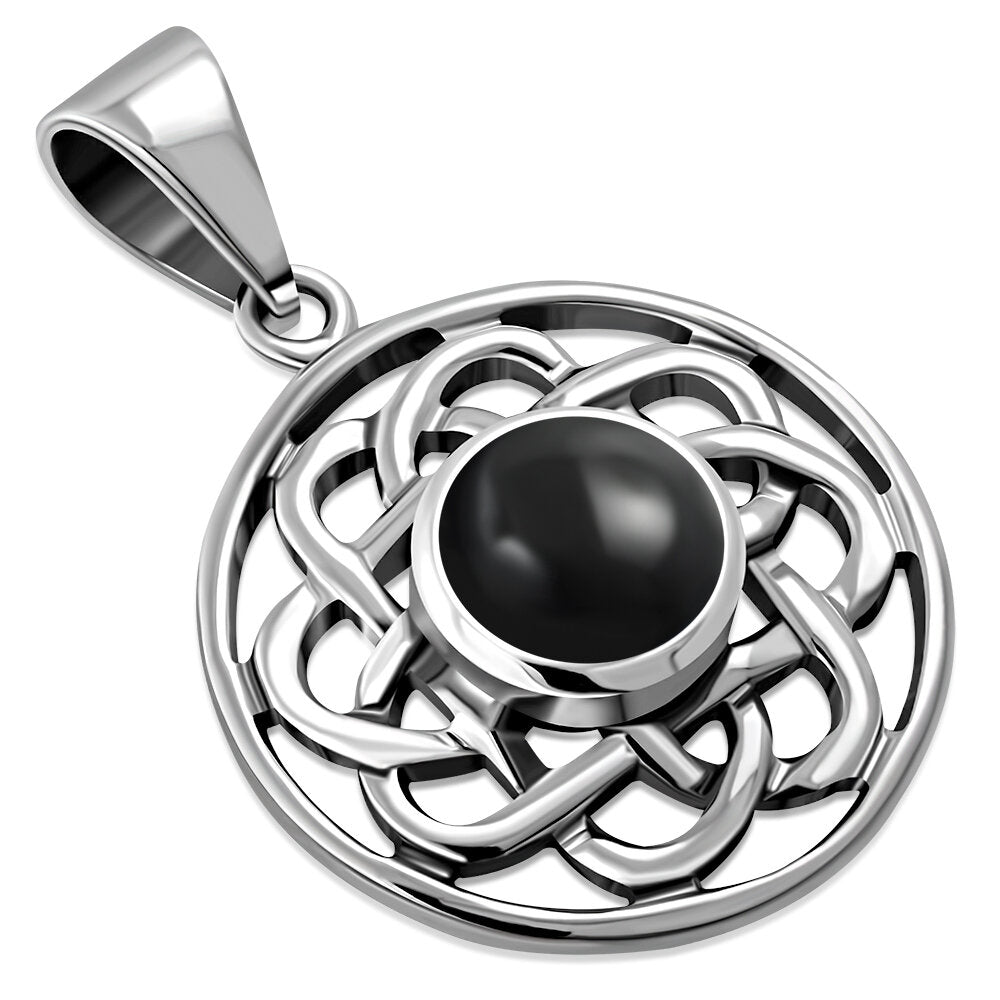 Celtic Stone Pendant - Flower Knot with Black Onyx