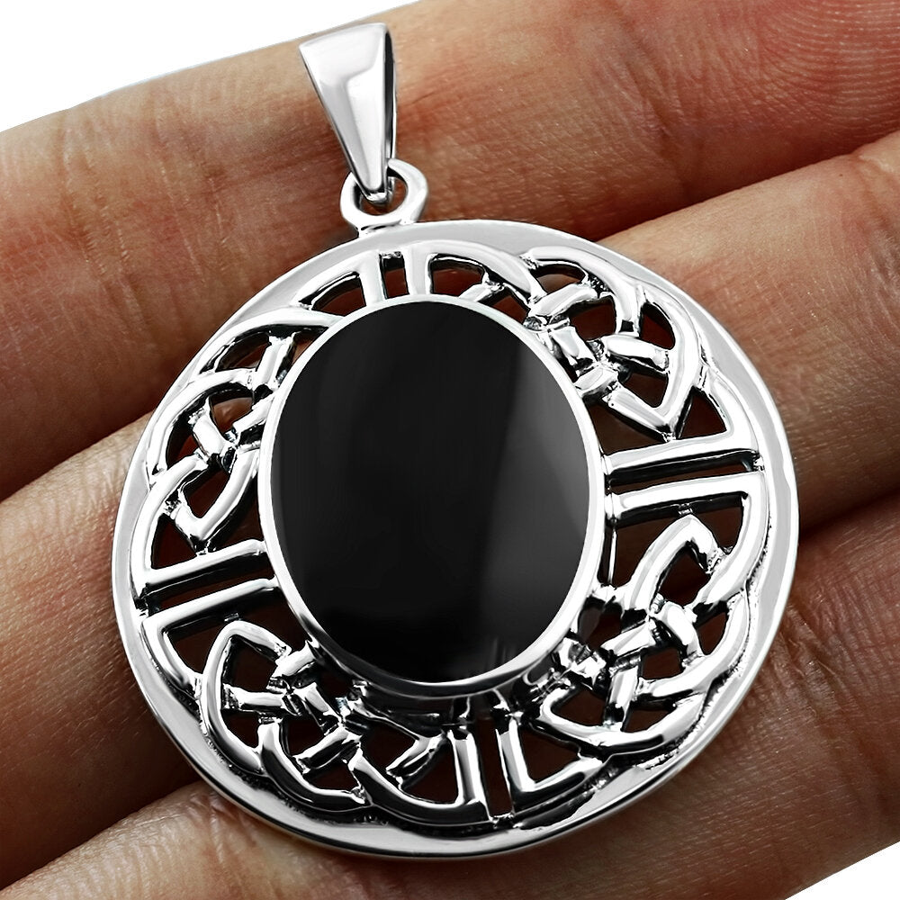 Celtic Stone Pendant- Quaternary Shield with Black Onyx