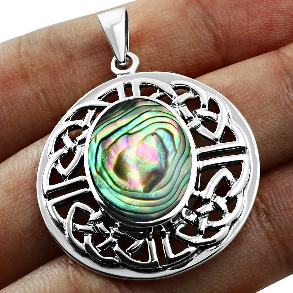 Celtic Stone Pendant- Quaternary Shield with Abalone Shell