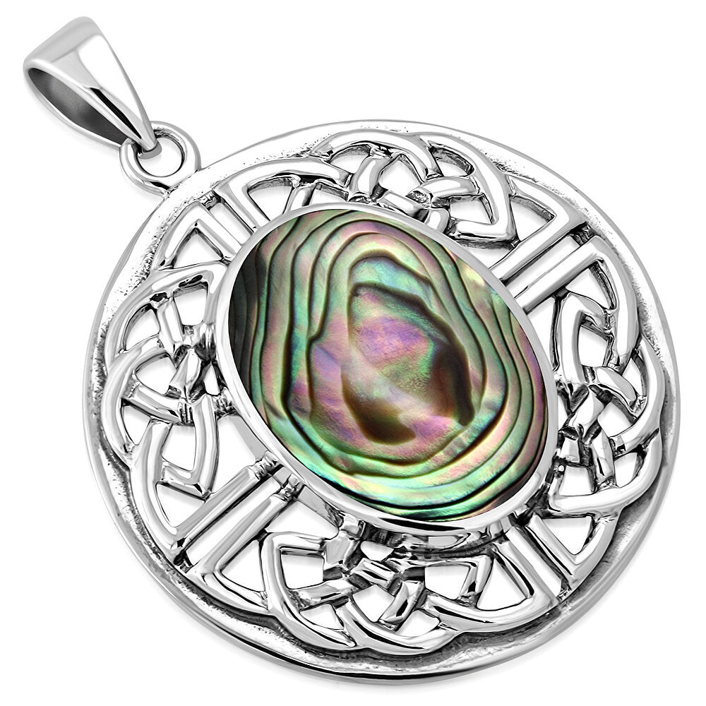 Celtic Stone Pendant- Quaternary Shield with Abalone Shell