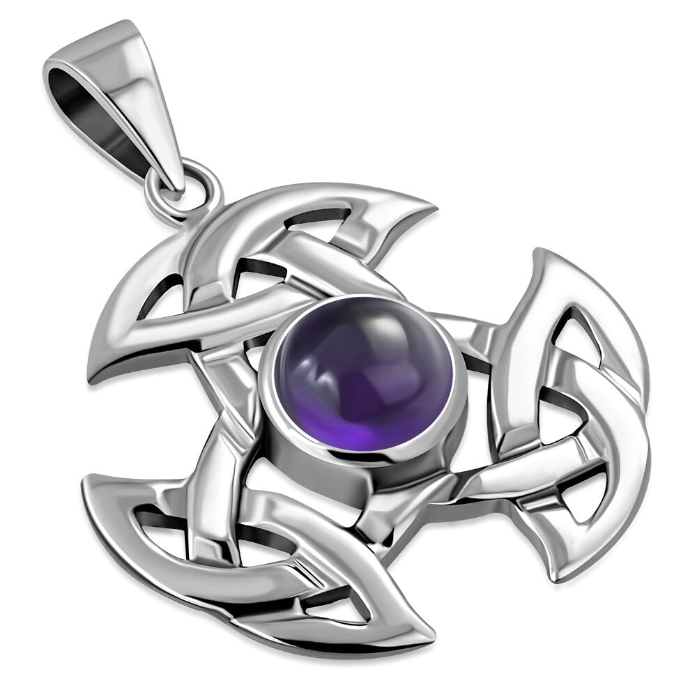 Celtic Stone Pendant - Triple Trinity with Round Amethyst