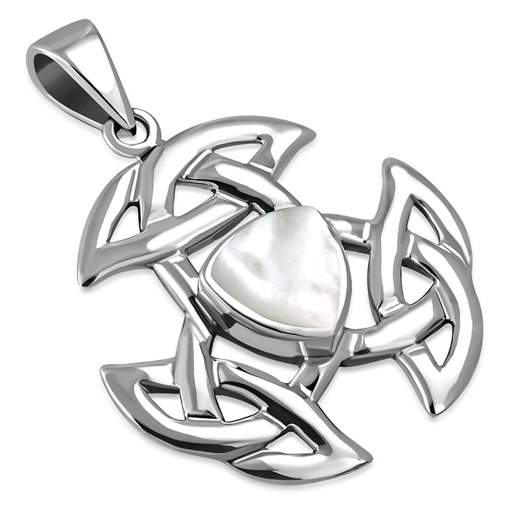 Celtic Stone Pendant - Triple Trinity with Triangular Mother of Pearl