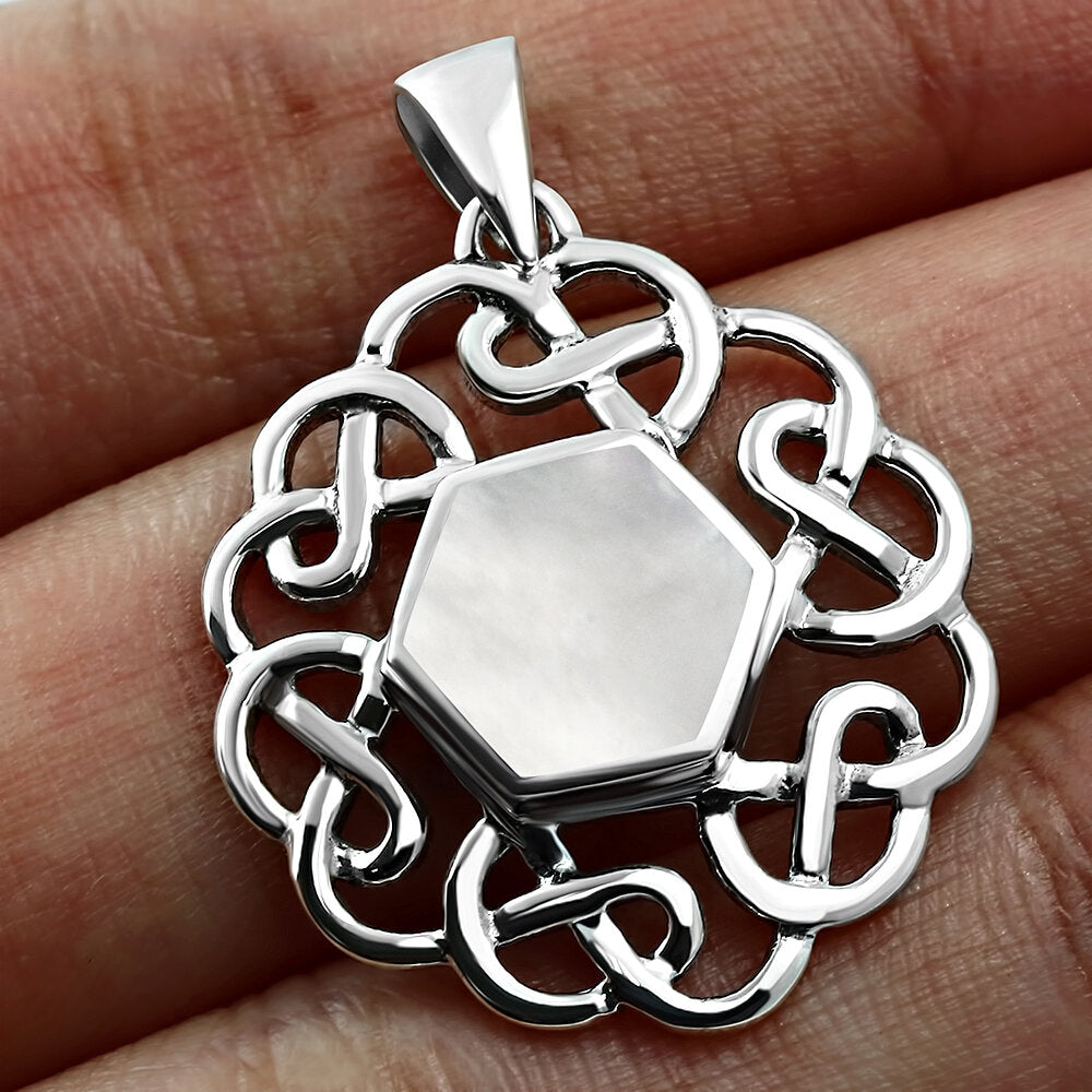 Celtic Stone Pendant - Six Knot with Mother of Pearl (Two sizes available)