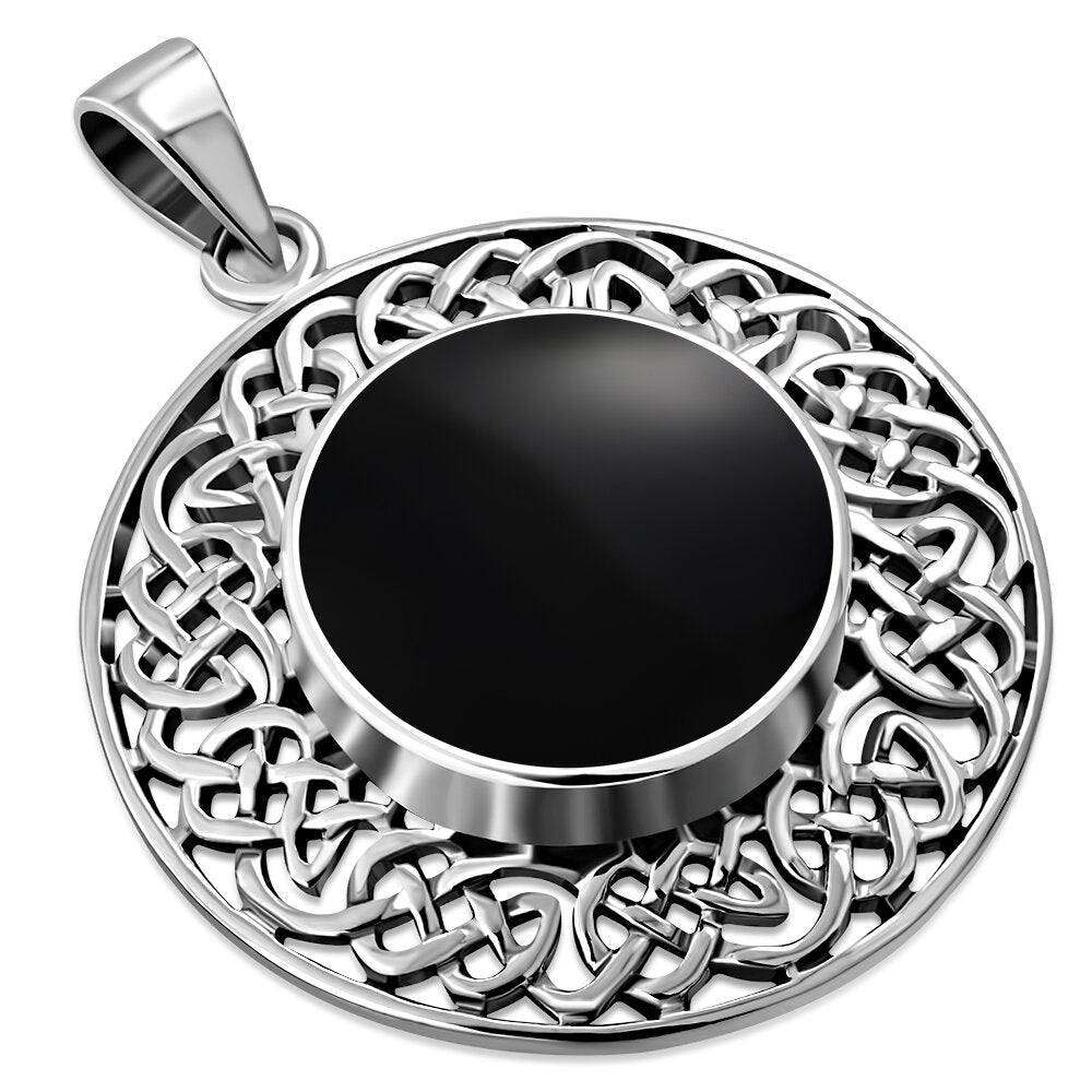 Celtic Stone Pendant-Wheel of Life Border with Black Onyx