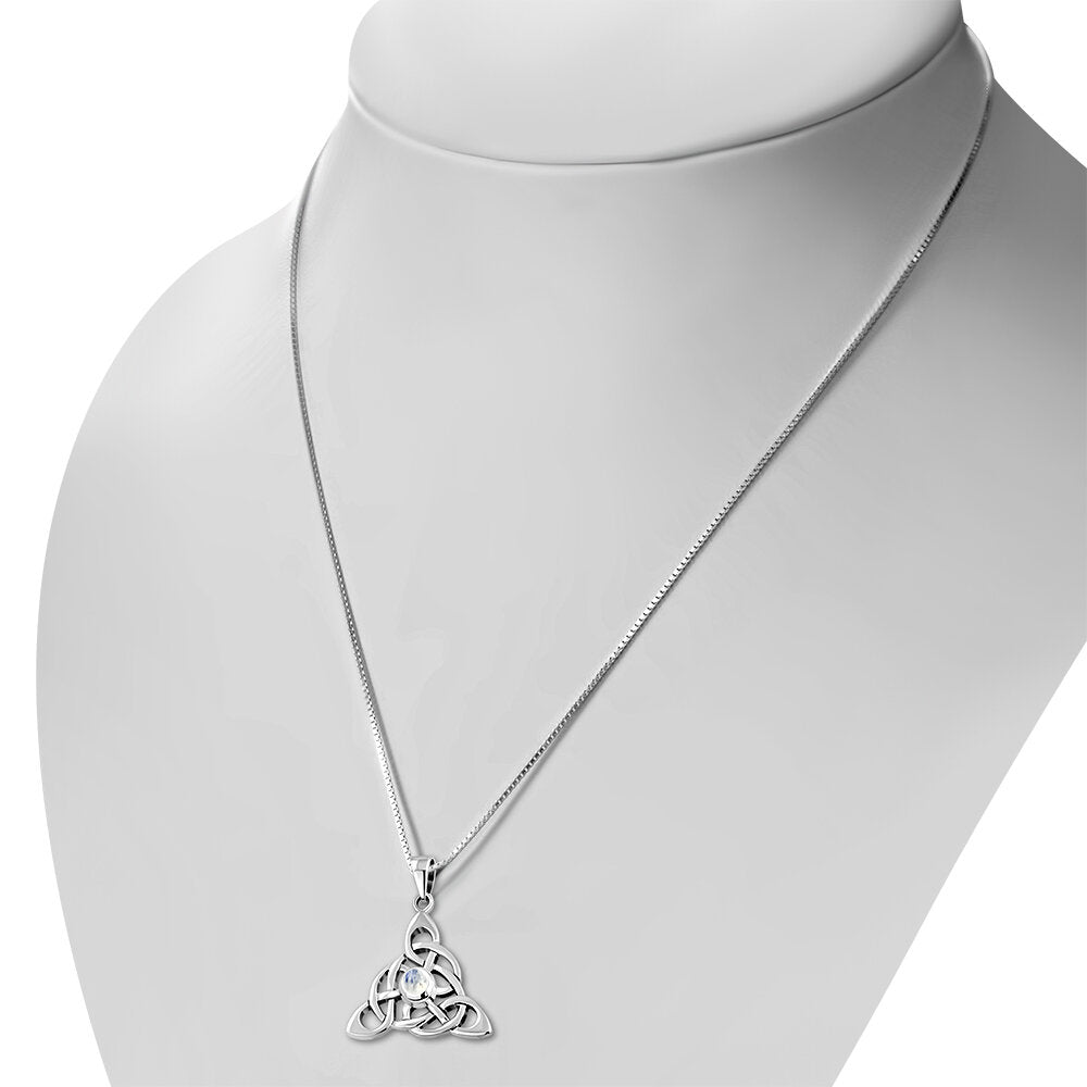 Triquetra Stone Pendant - Knotted Trinity with Moonstone