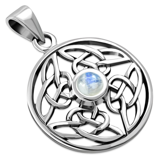 Celtic Stone Pendant- Round Shield Knot with Moonstone