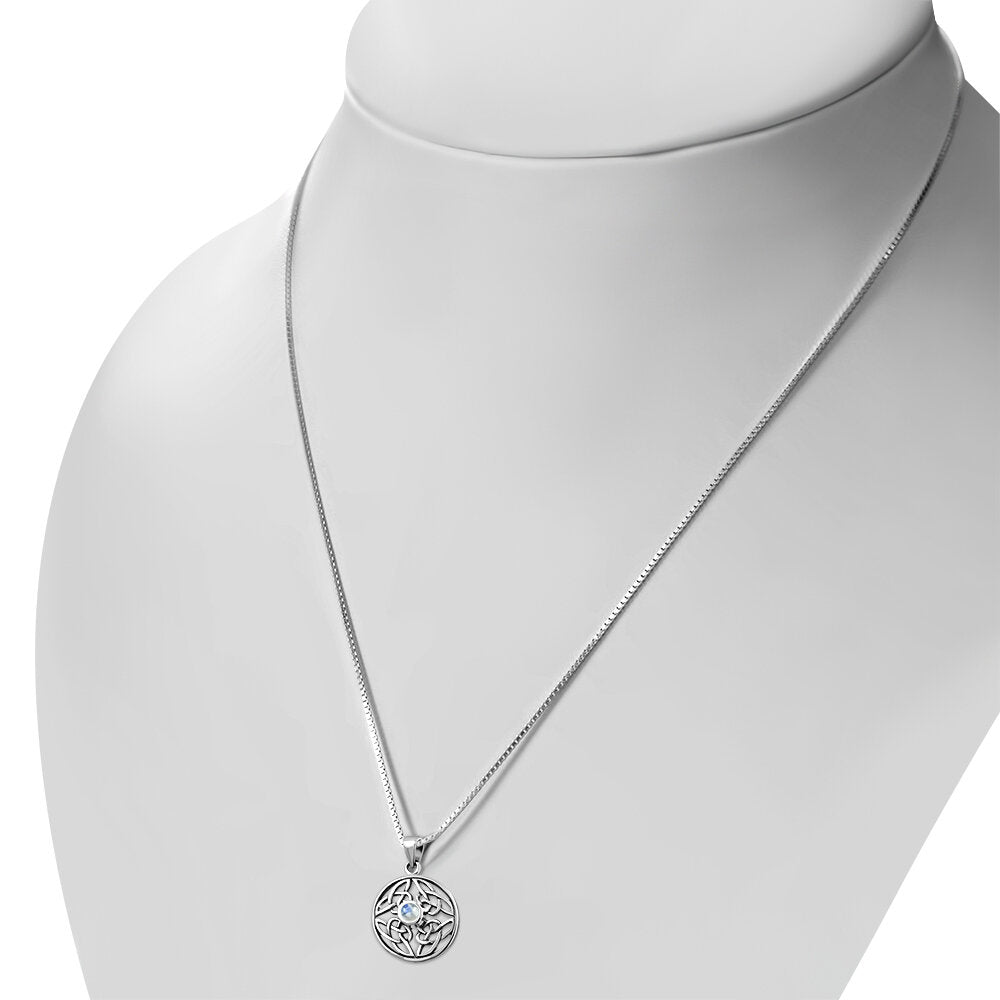 Celtic Stone Pendant- Round Shield Knot with Moonstone