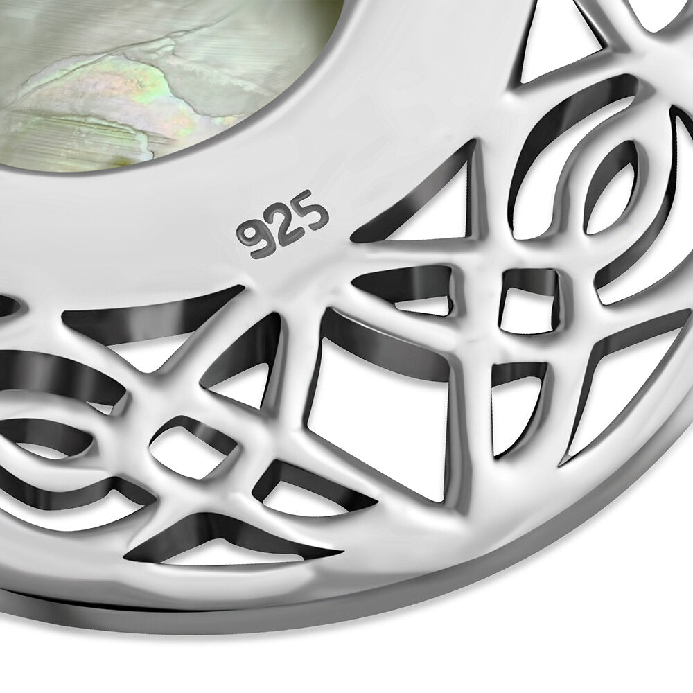 Celtic Stone Pendant - Big Half Filled Moon with Mother of Pearl