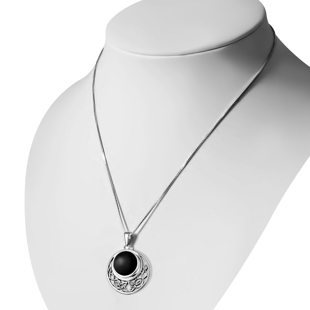 Celtic Stone Pendant- Big Half Filled Moon with Black Onyx
