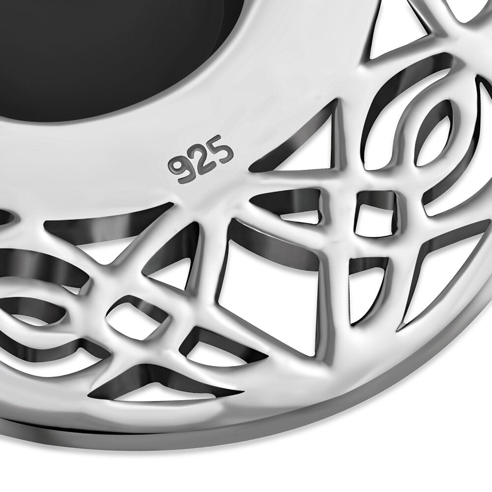 Celtic Stone Pendant- Big Half Filled Moon with Black Onyx