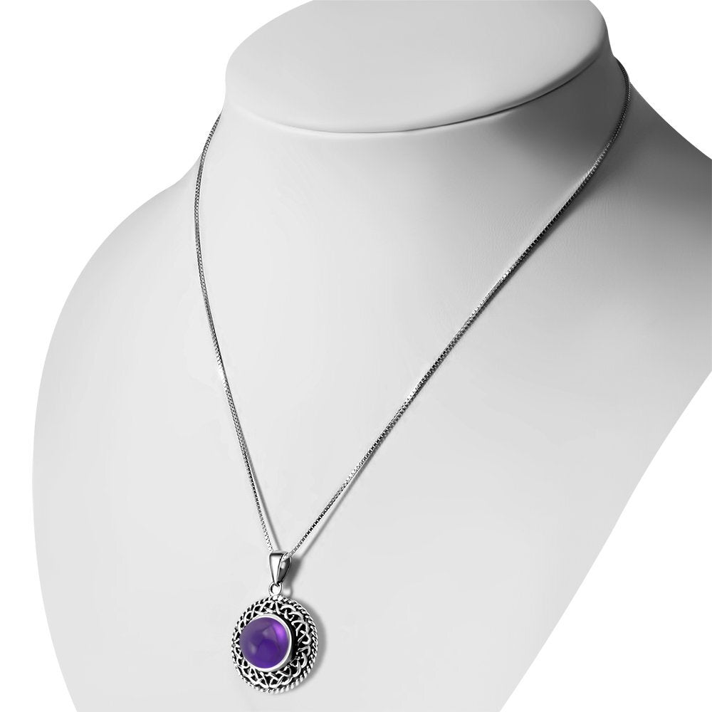 Celtic Stone Pendant - Round Knotted Border with Amethyst