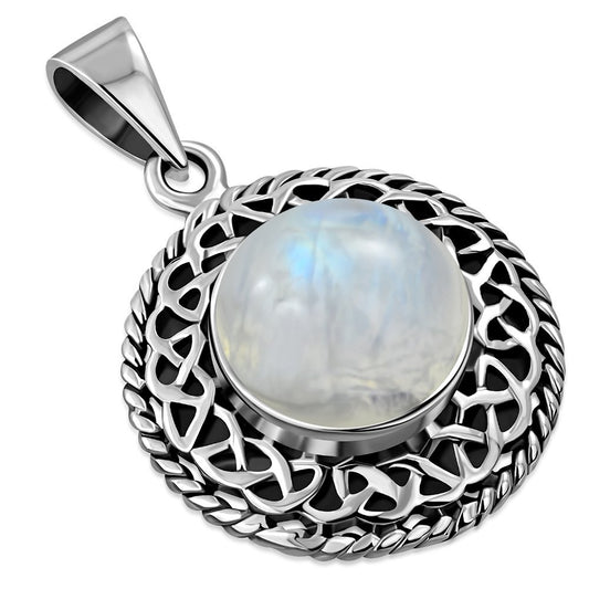 Celtic Stone Pendant - Round Knotted Border with Moonstone