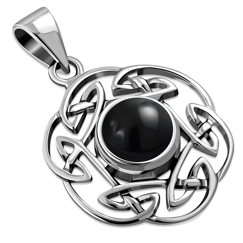 Celtic Stone Pendant - Pictish Knot Border with Black Onyx