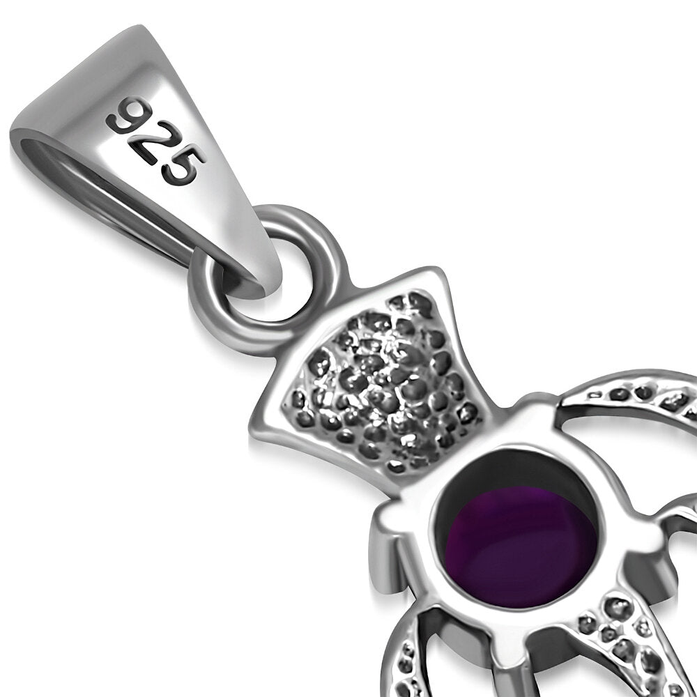 Scottish Thistle Pendant Cut Amethyst - Spiky Leaf