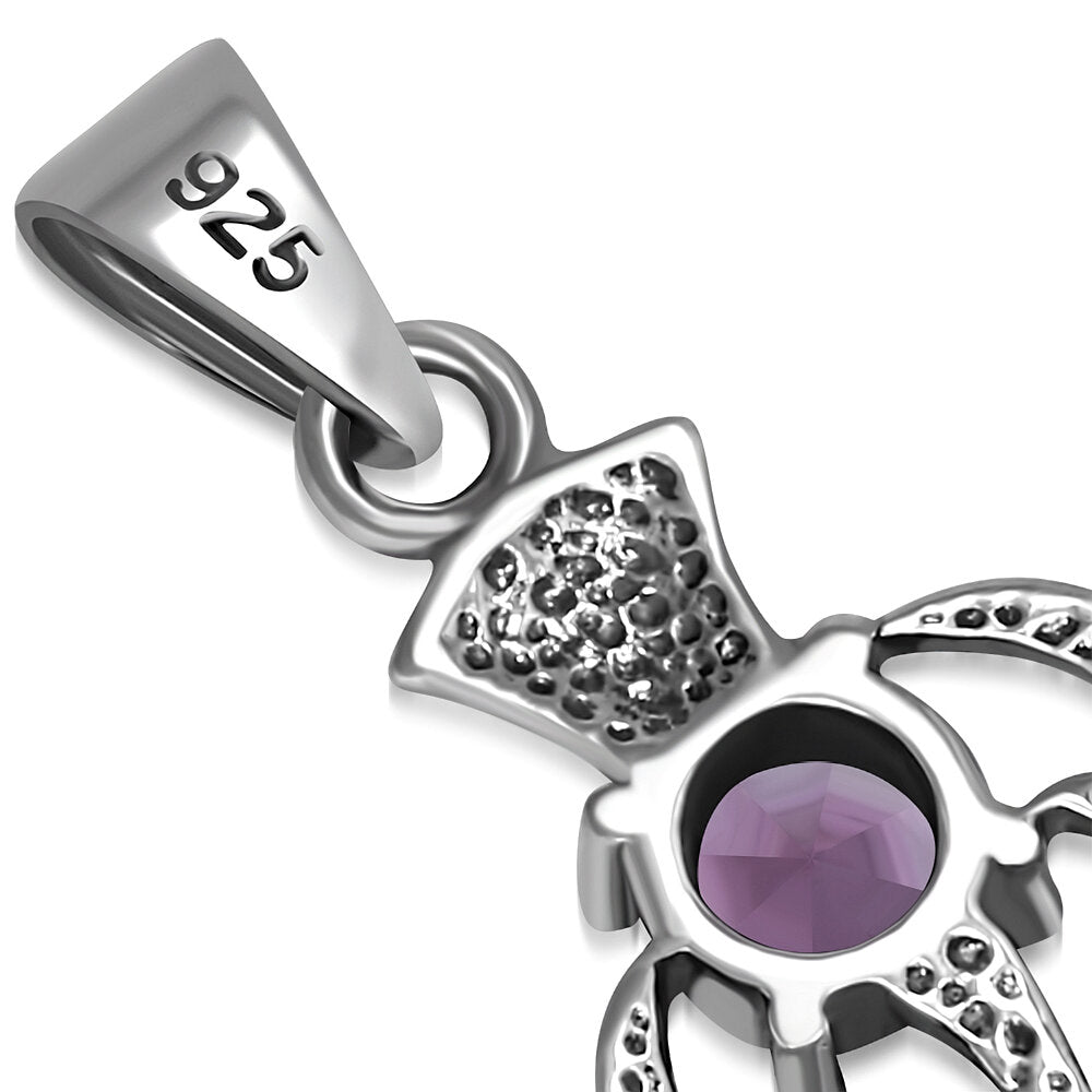 Scottish Thistle Pendant - Spiky Leaf with Cut Amethyst