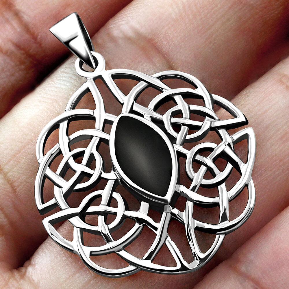 Celtic Stone Pendant - Dara Knot with Marquee Black Onyx