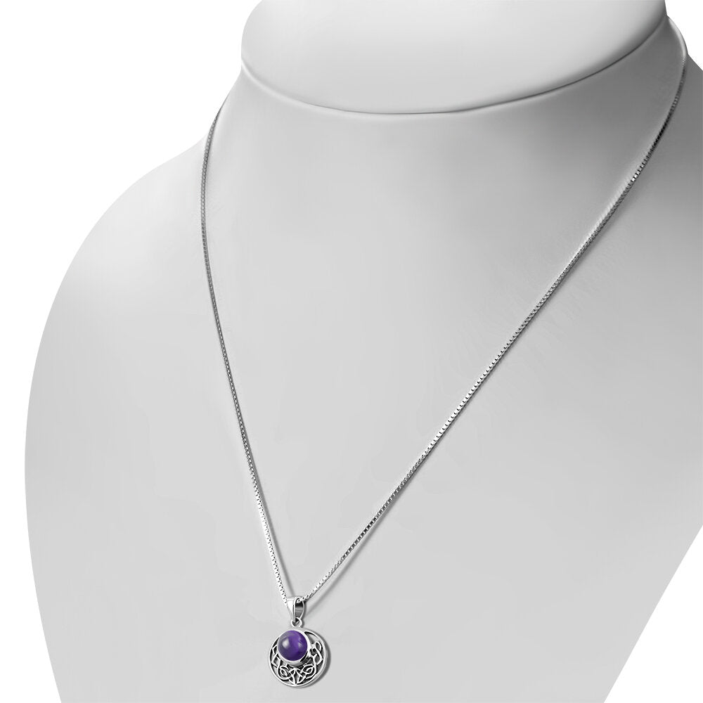 Celtic Stone Pendant - Round Half Moon Knot with Amethyst