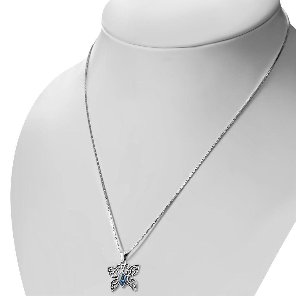 Contemporary Stone Pendant-Butterfly with Filigree Arms with Abalone Shell
