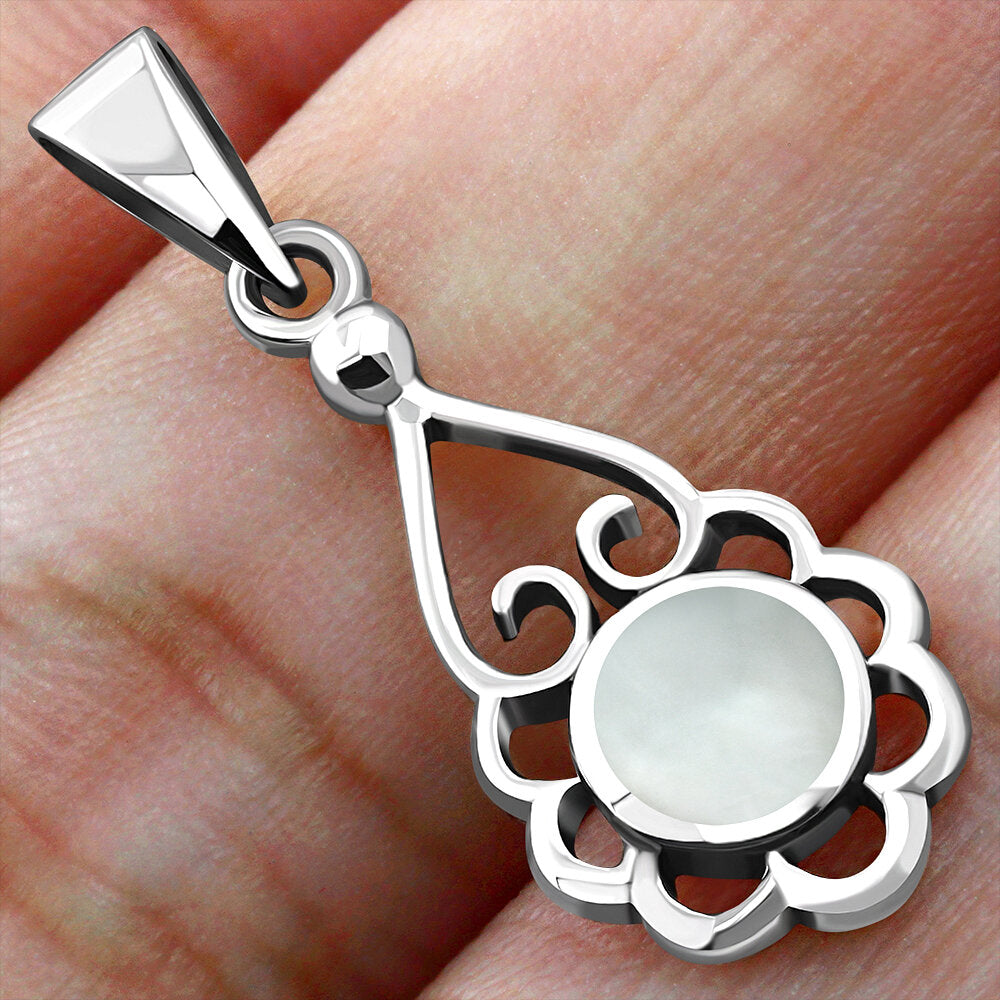 Contemporary Stone Pendant - Simple Flower with Mother of Pearl