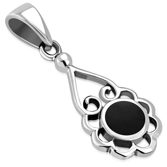 Contemporary Stone Pendant- Simple Flower with Black Onyx