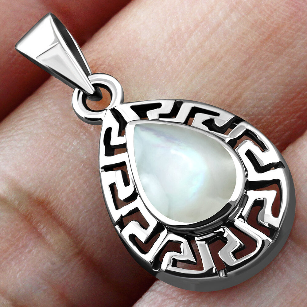 Contemporary Stone Pendant- Meandros Border with Mother of Pearl