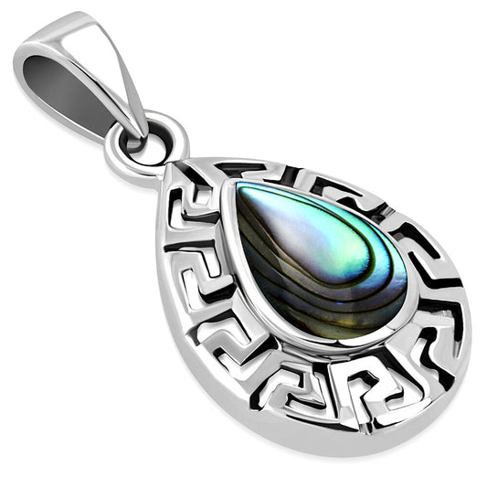 Contemporary Stone Pendant-Meandros Border with Abalone Shell