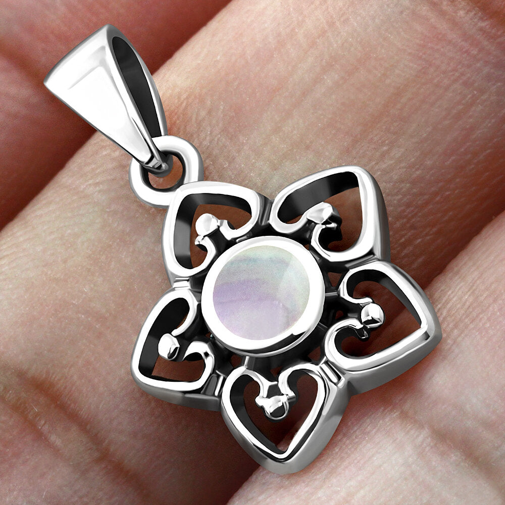 Contemporary Stone Pendant-Flower with Lace Petals with Mother of Pearl
