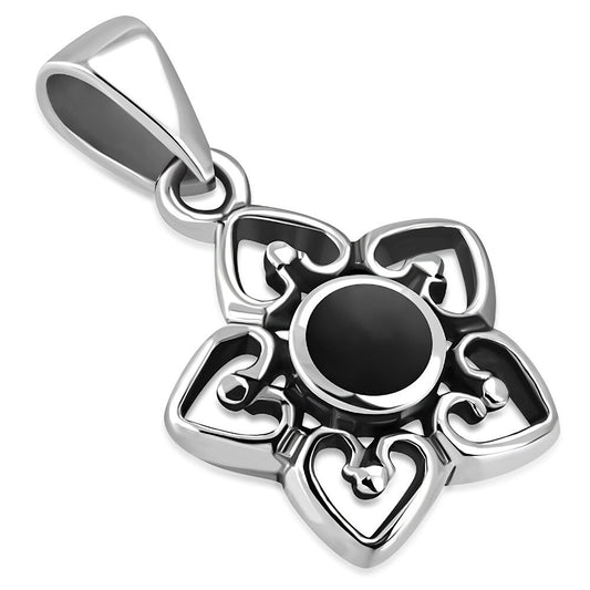 Contemporary Stone Pendant-Flower with Lace Petals with Black Onyx