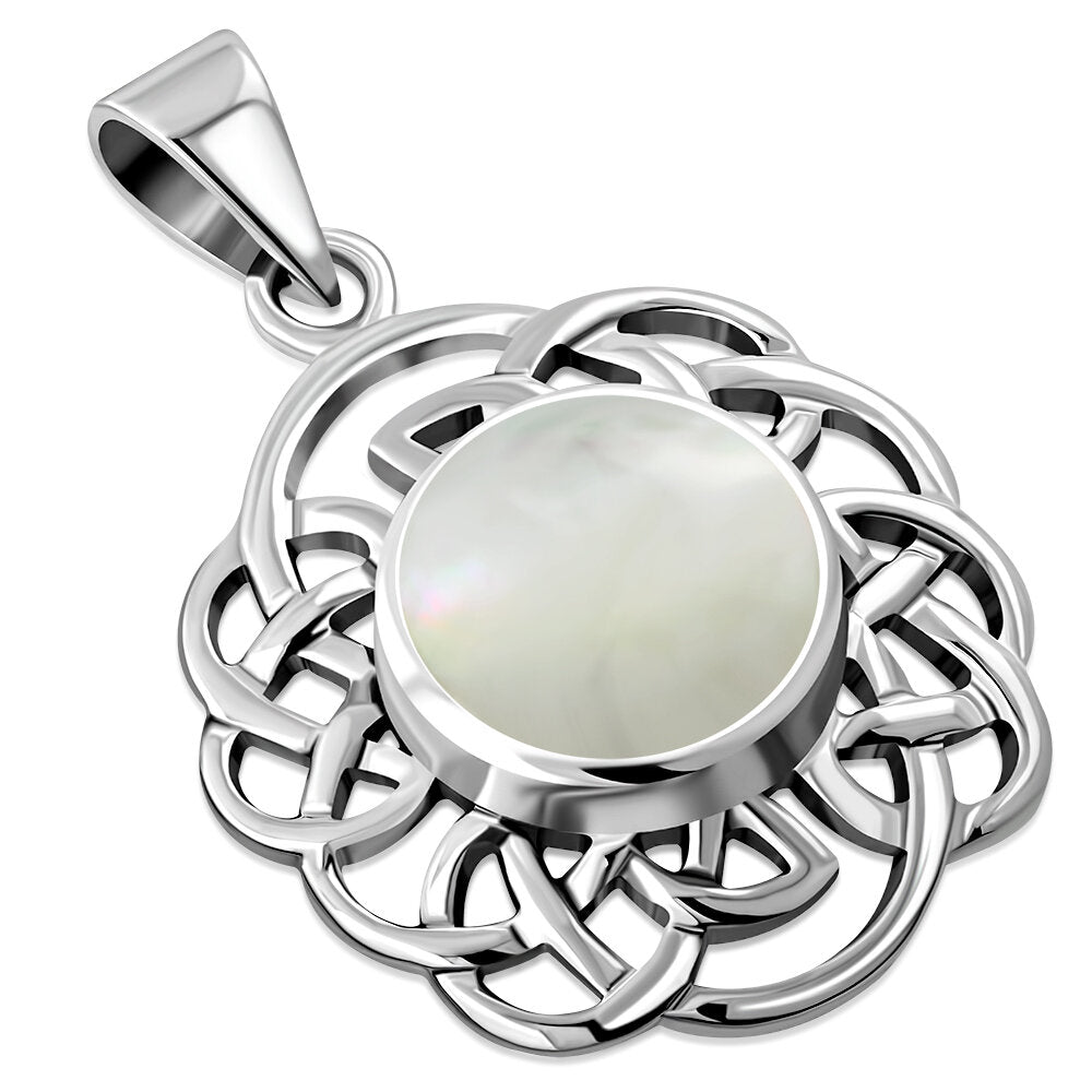 Celtic Stone Pendant - Celtic Lace Border - Mother of Pearl