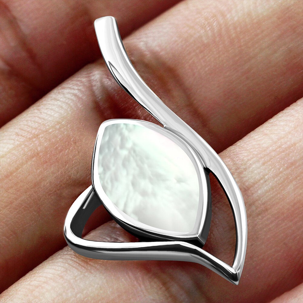 Contemporary Stone Pendant- Abstract Swan with Mother of Pearl