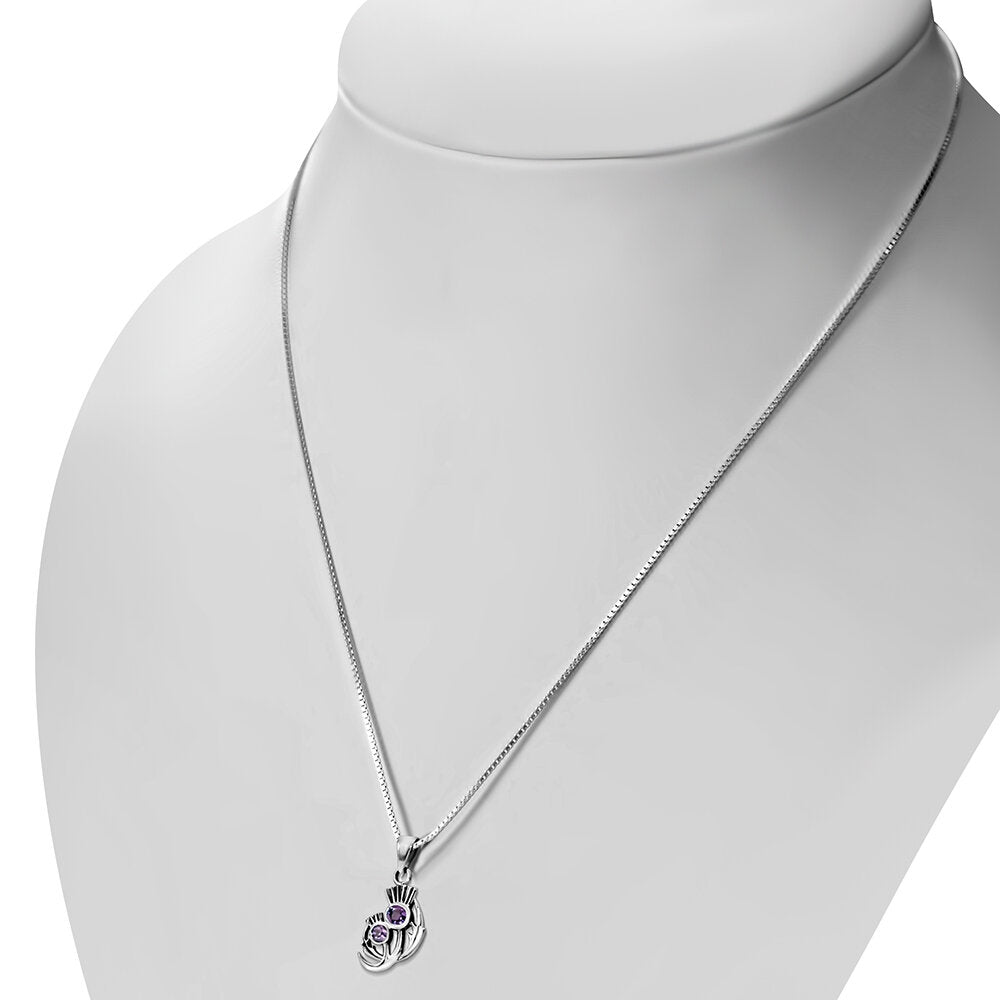 Scottish Thistle Pendant Cut Amethyst - Half Moon Leaves