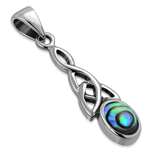 Celtic Stone Pendant- Small Elongated Trinity Drop with Abalone Shell