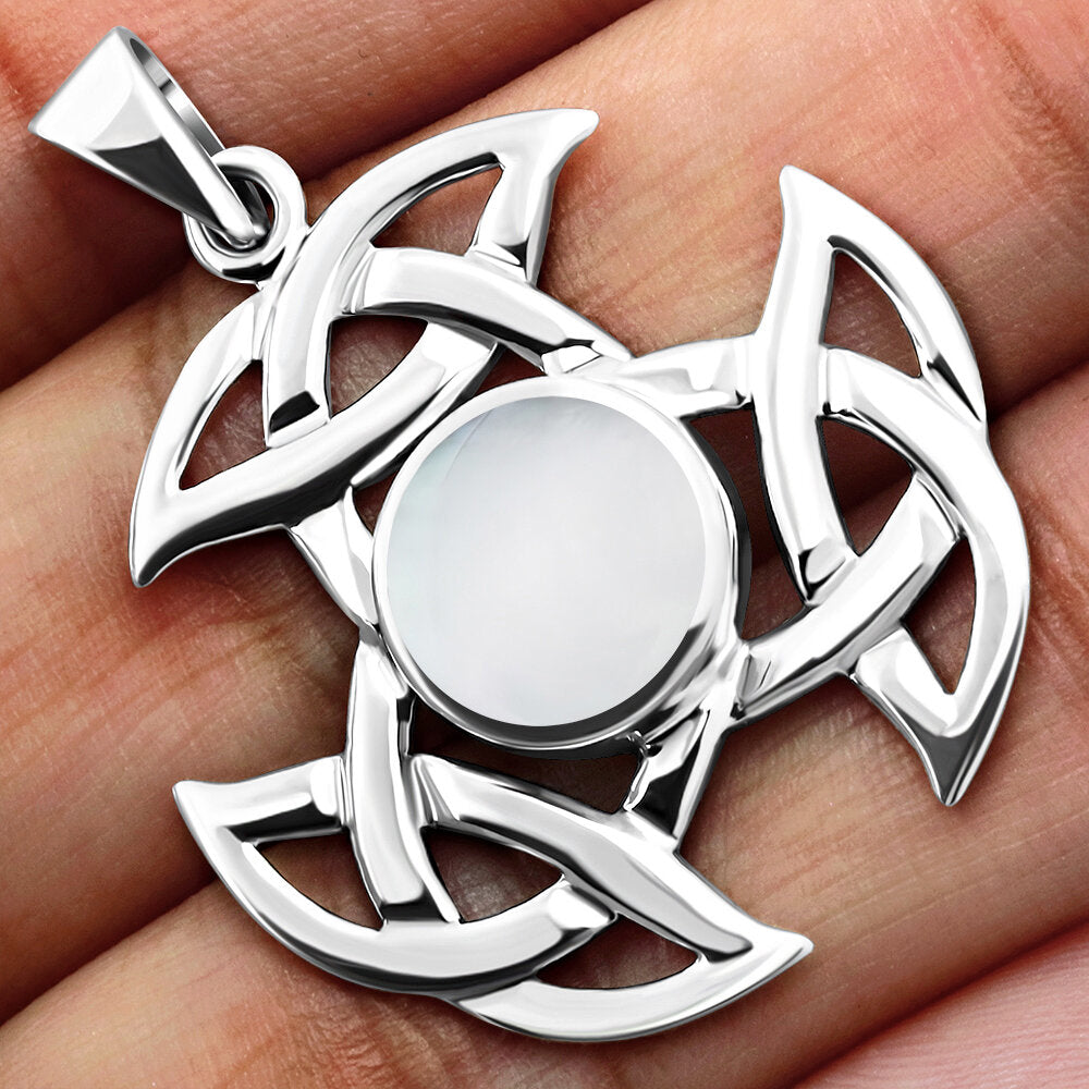 Celtic Stone Pendant-Triple Trinity Shield with Mother of Pearl