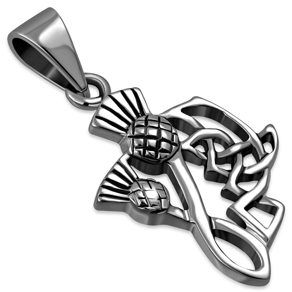 Scottish Thistle Pendants - Twin Buds with Celtic Knot Leaves