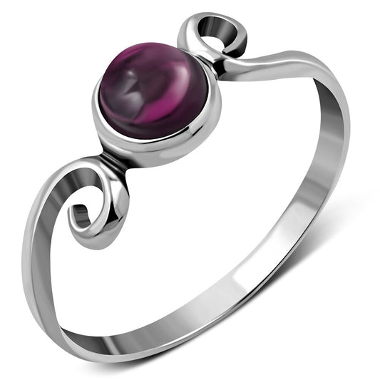 Contemporary Stone Ring- Swirl Shoulder with Red Garnet