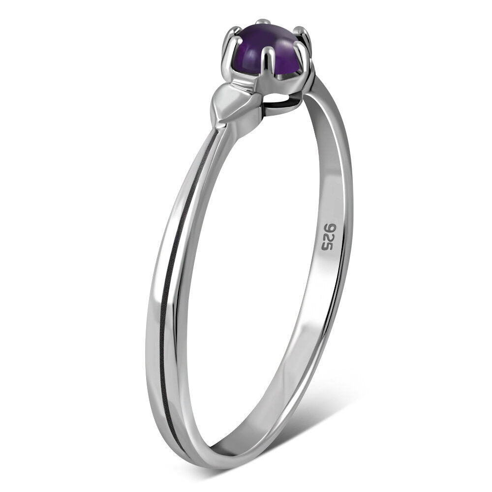Contemporary Stone Ring- Central Cabouche with Amethyst