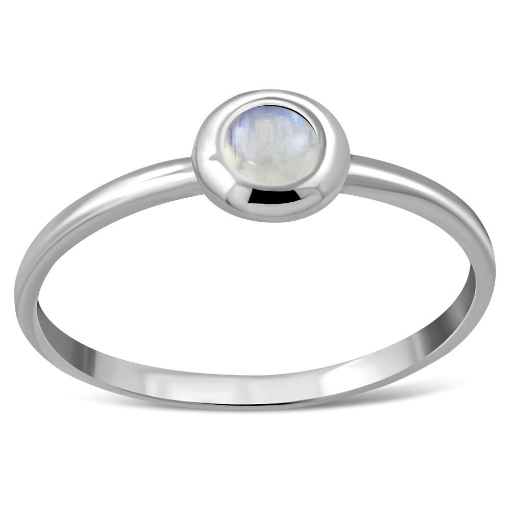 Contemporary Stone Ring- Round Plate with Moonstone