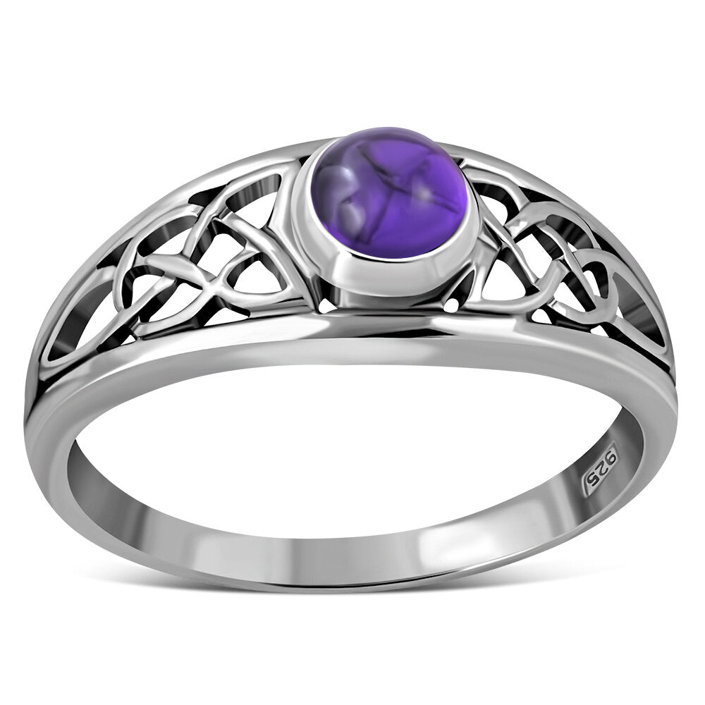 Celtic Stone Ring-  Open Looped Band with Amethyst