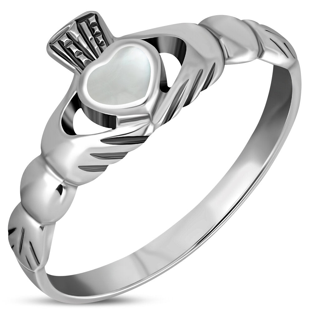 Claddagh Ring - Flat Crown with Mother of Pearl