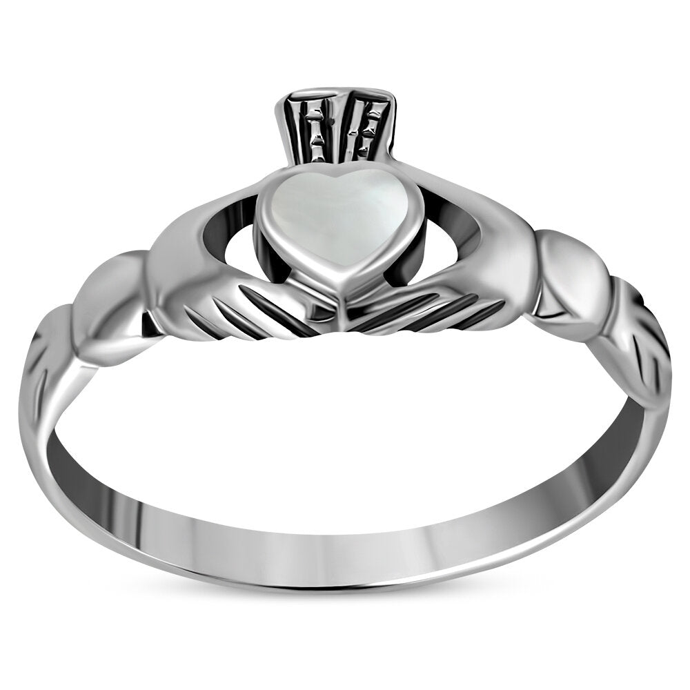 Claddagh Ring - Flat Crown with Mother of Pearl